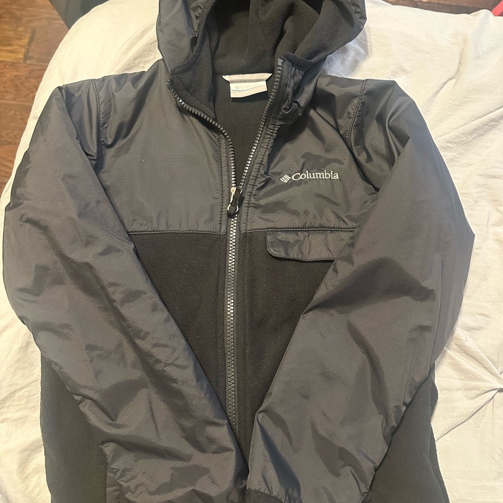 Columbia Kids Black Mountain side fleece hybrid Hooded Lightweight Jacket